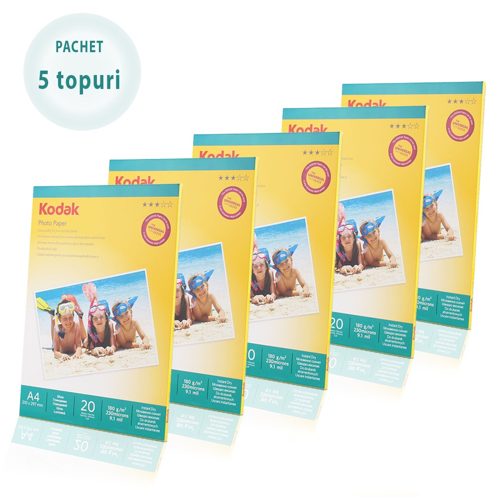Pachet 5 topuri hartie foto Glossy, 180 g Kodak A4, 100 coli - imagine 5